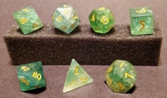 Fifteen4Two Ventures 7pc Gemstone Dice Set Green Fluorite Green Fire w/Stitched Dice Case